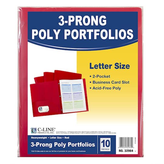 C-Line® Two-Pocket Heavyweight Poly Portfolio Folder with Prongs